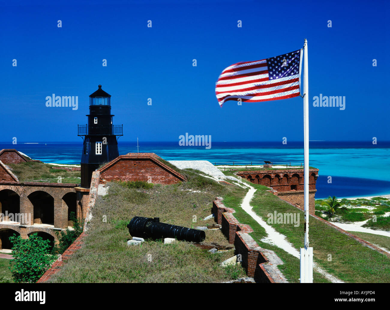 Garten wichtigen Leuchtturm am Fort Jefferson Dry Tortugas Nationalpark Florida Stockfoto