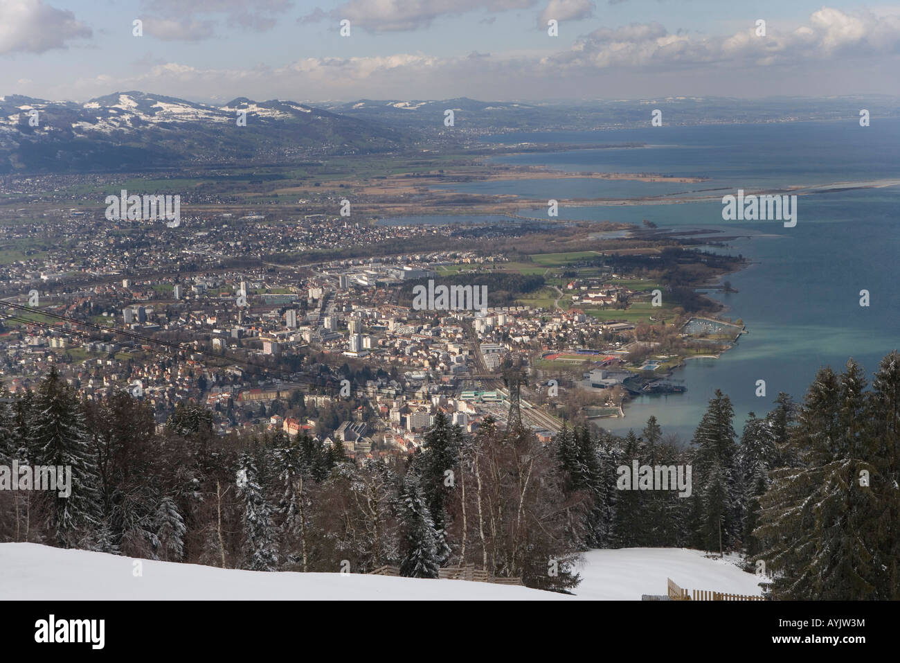 Österreich-Vorarlberg-Bregenz-Blick vom Berg Pfänder 1064 m auf dem Bodensee Stockfoto