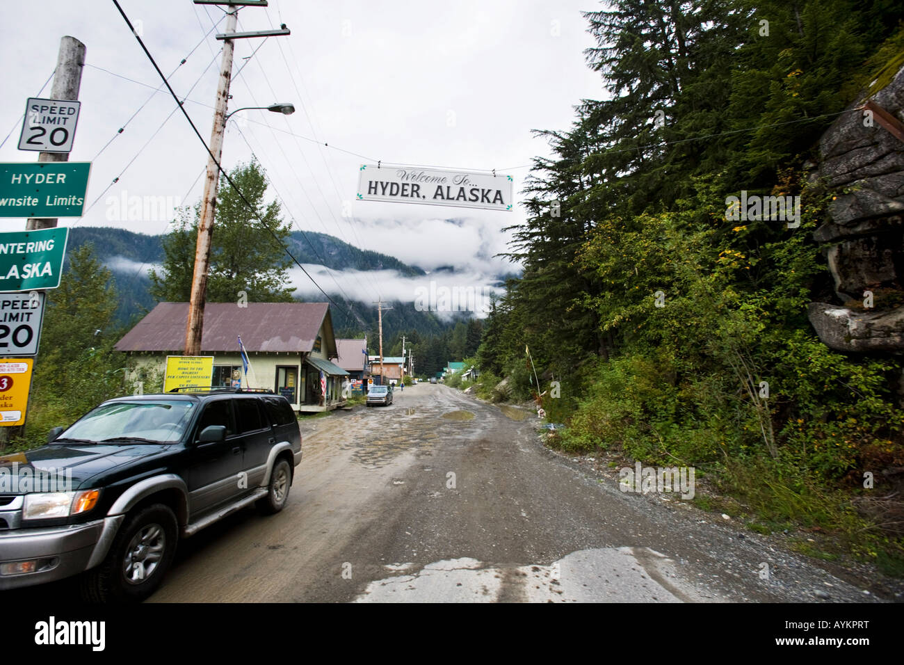 Feldweg in Hyder, Alaska Stockfoto