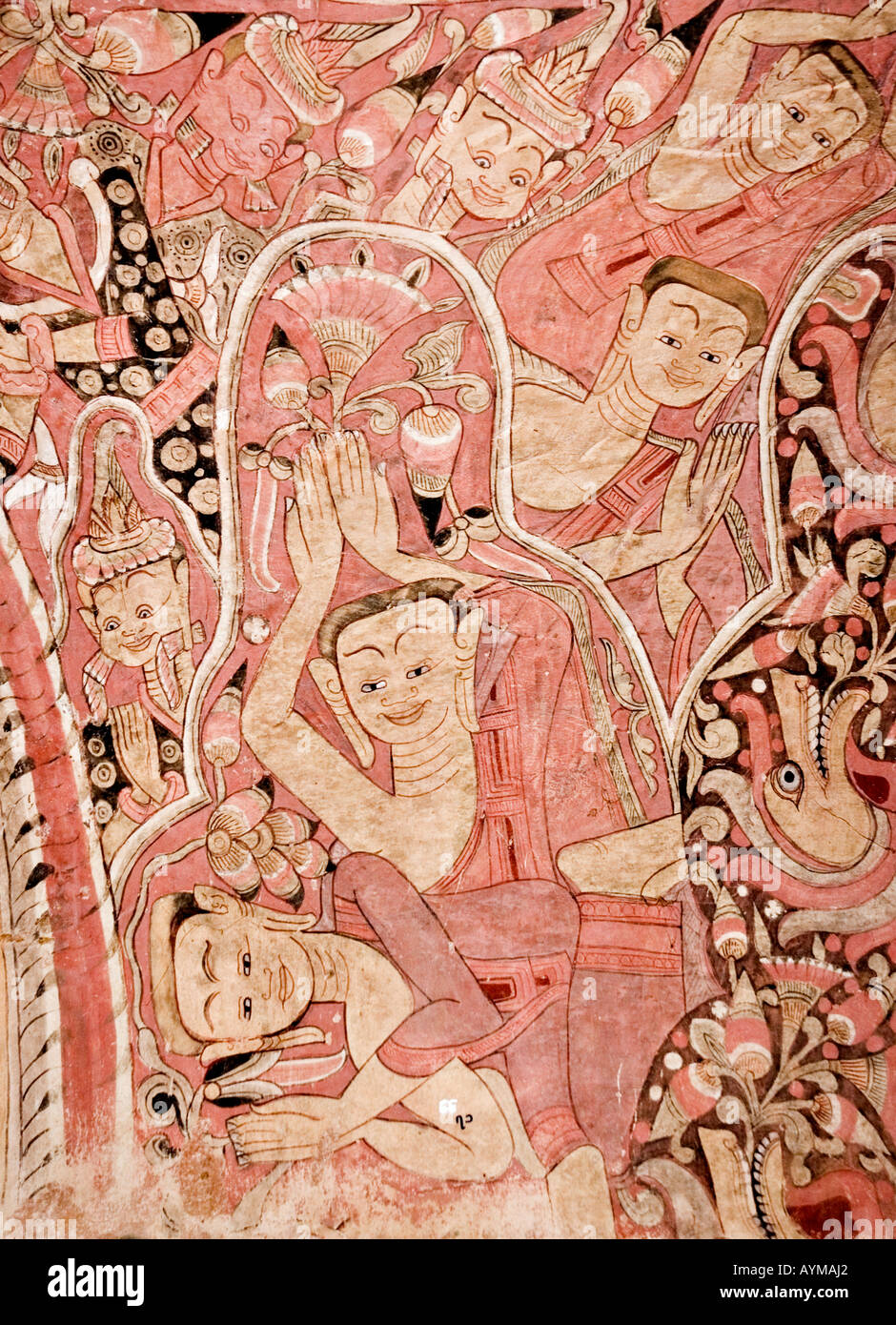 Stock Foto eines Wandbildes, das königliche Leben bei den Hpo Win Daung Höhlen in Myanmar 2006 Stockfoto