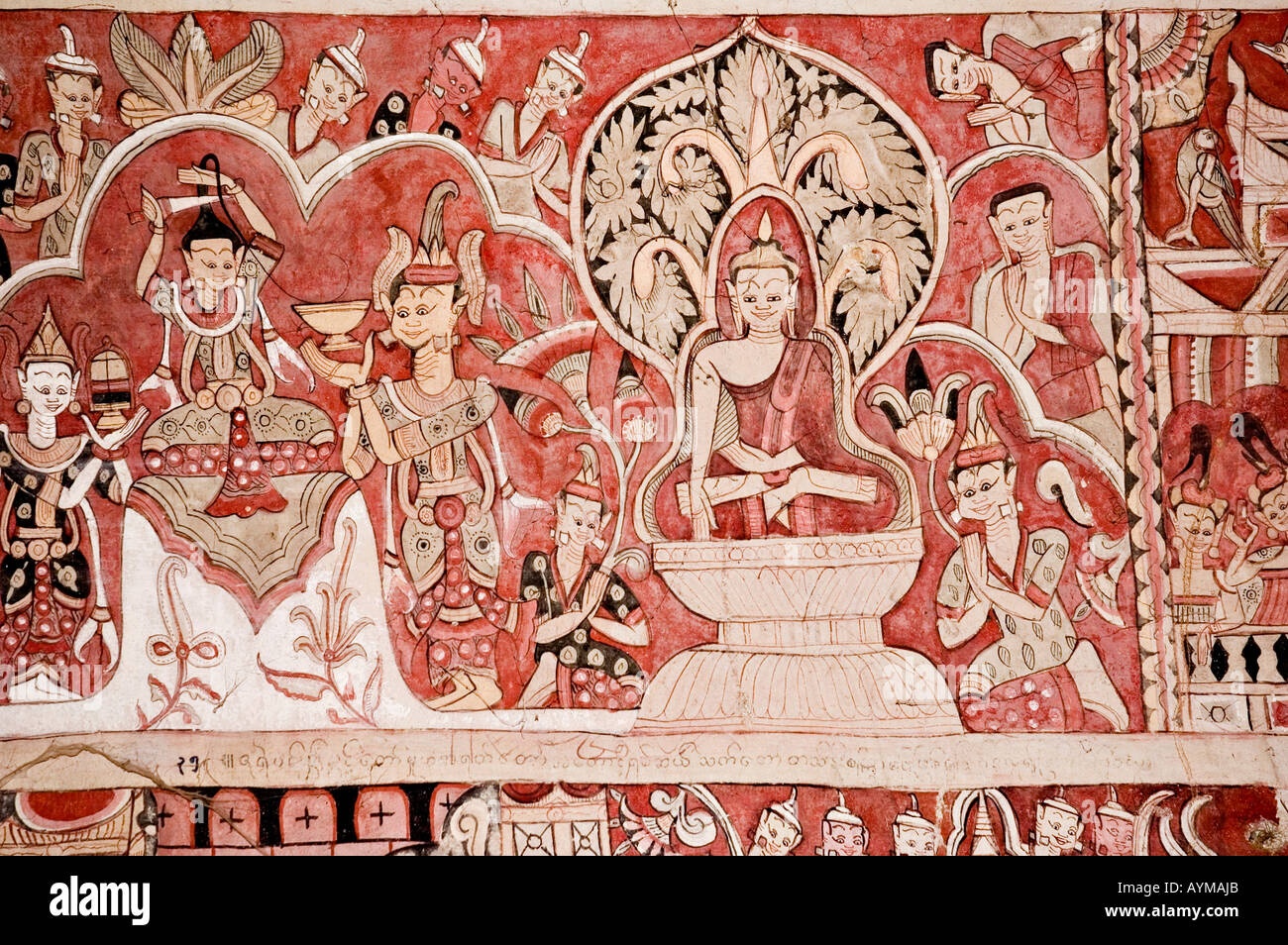 Stock Foto eines Wandbildes, das königliche Leben bei den Hpo Win Daung Höhlen in Myanmar 2006 Stockfoto