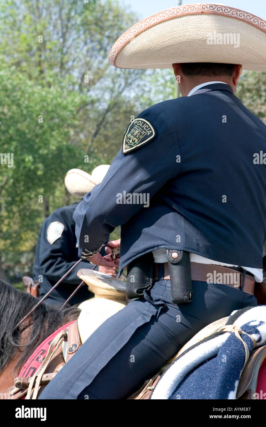 Berittene Polizei auf Pferden in Mexiko-Stadt Stockfoto