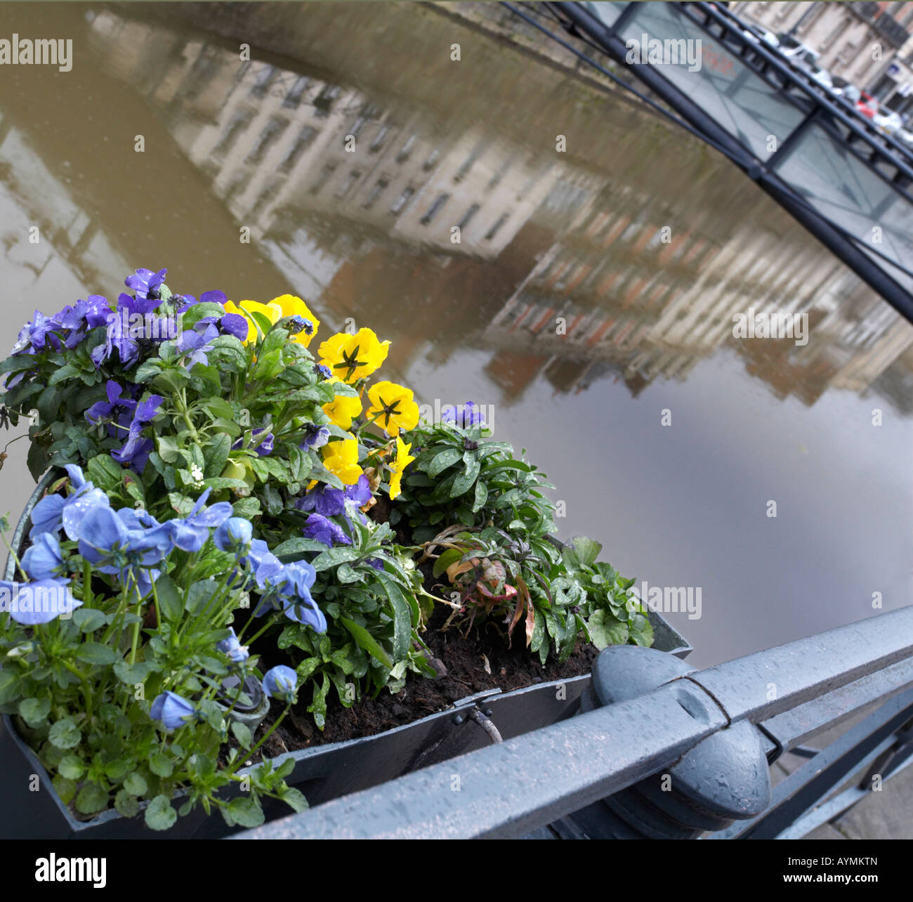 Reflexionen der Quai Chateaubriand Gebäude in den Fluss La Vilaine, Rennes, Bretagne, Frankreich Stockfoto