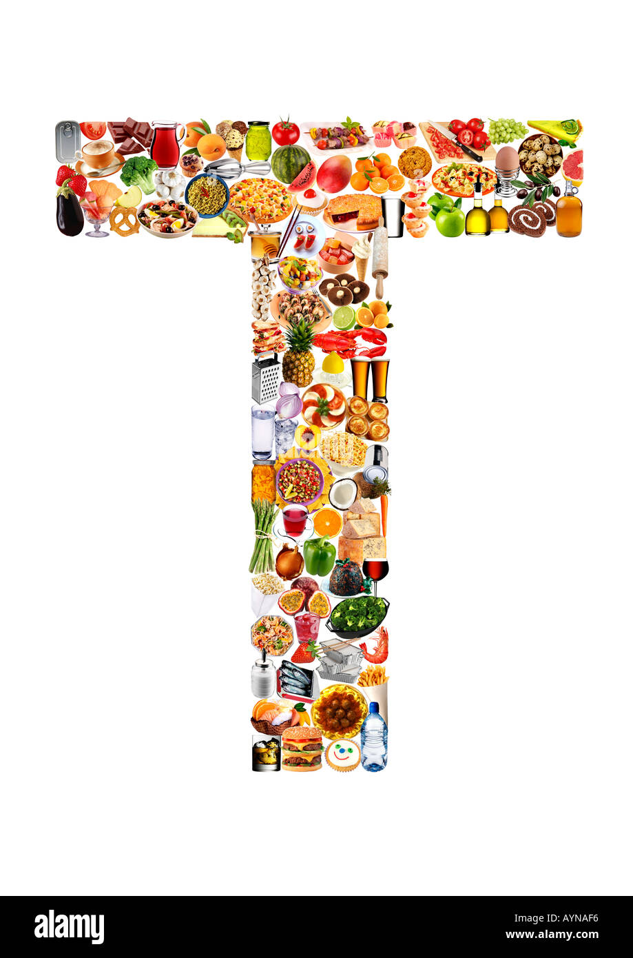 FOODFONT BRIEF T ON WHITE Stockfoto
