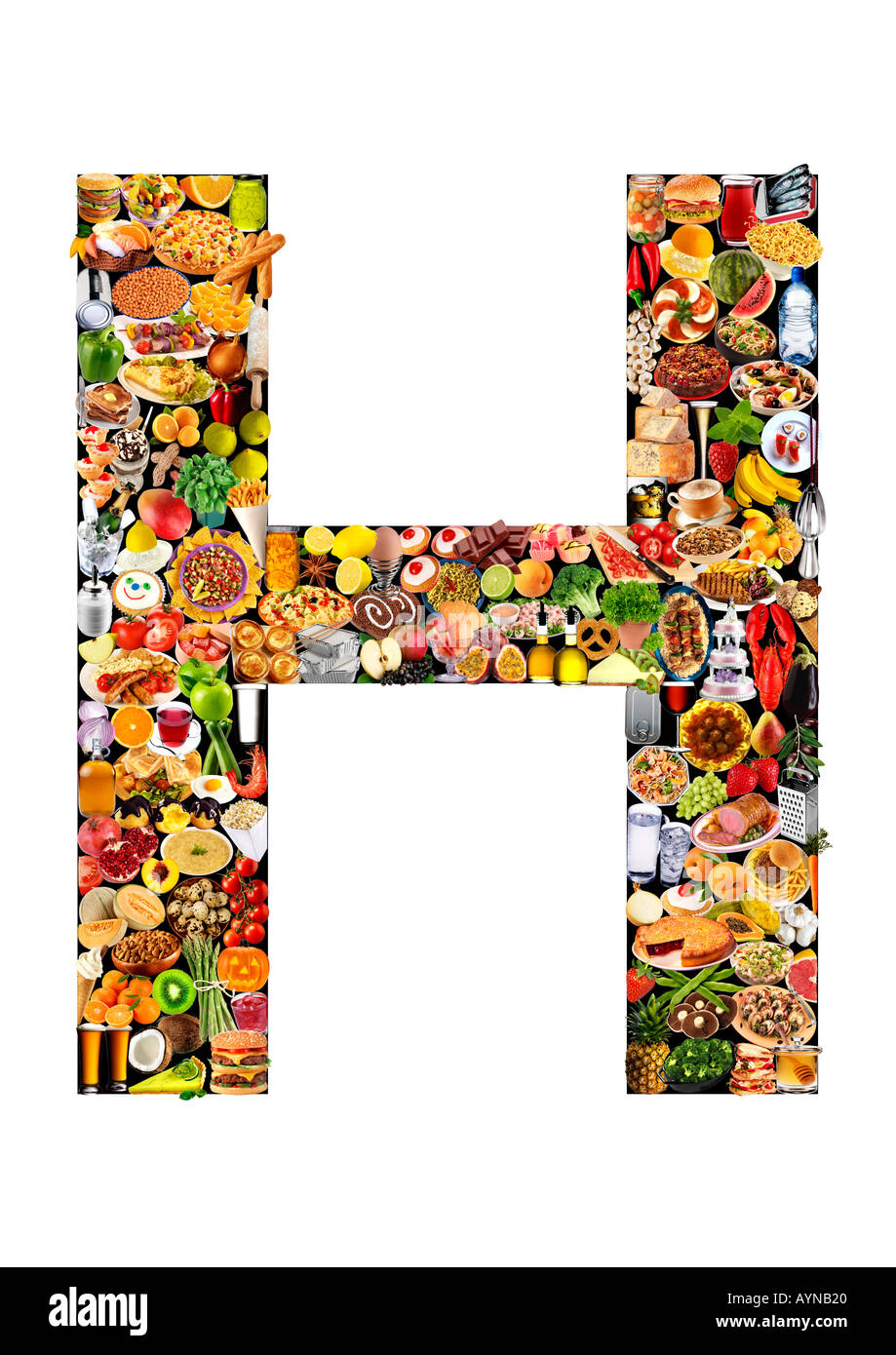FOODFONT BUCHSTABE H AUF SCHWARZ UND WEIß Stockfoto