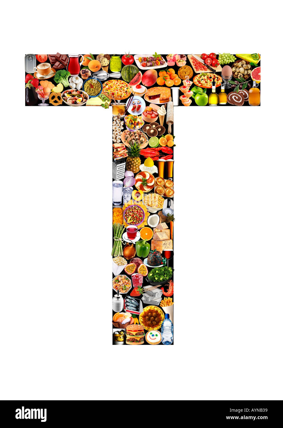 FOODFONT BRIEF T AUF SCHWARZ UND WEIß Stockfoto