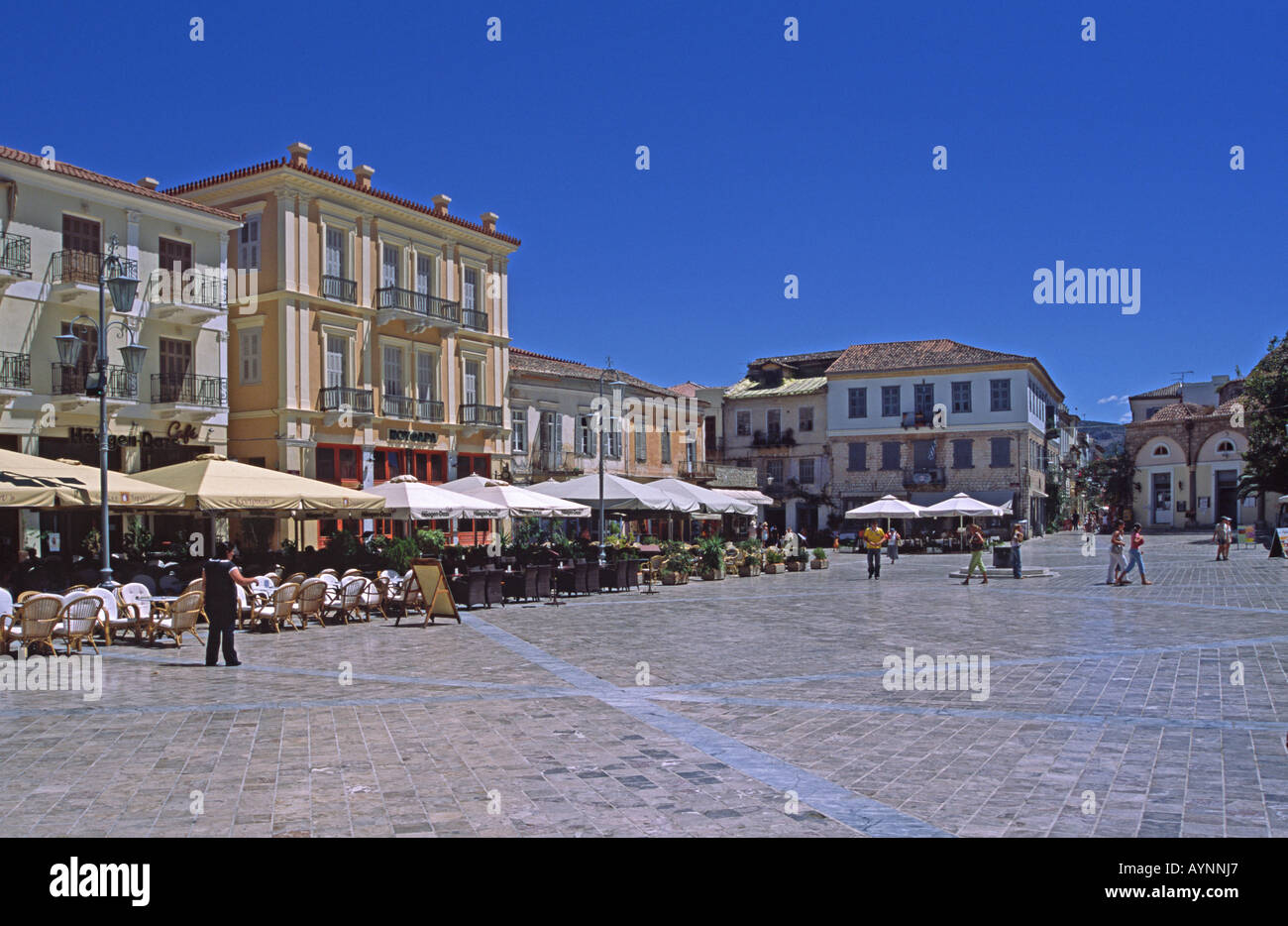 Hauptplatz in der griechischen Stadt Navplion liegt am Peloponnisos in Griechenland Stockfoto