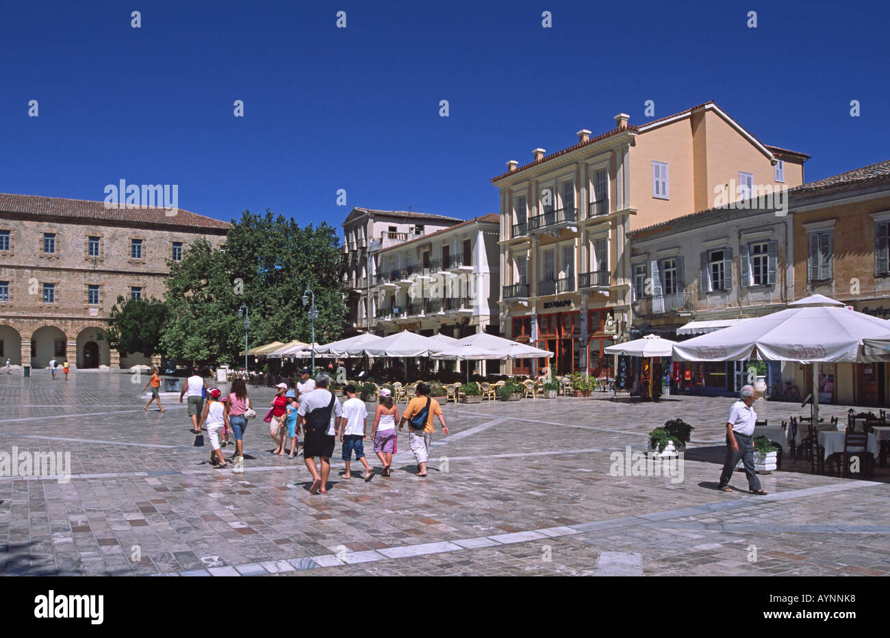 Hauptplatz in der griechischen Stadt Navplion liegt am Peloponnisos in Griechenland Stockfoto