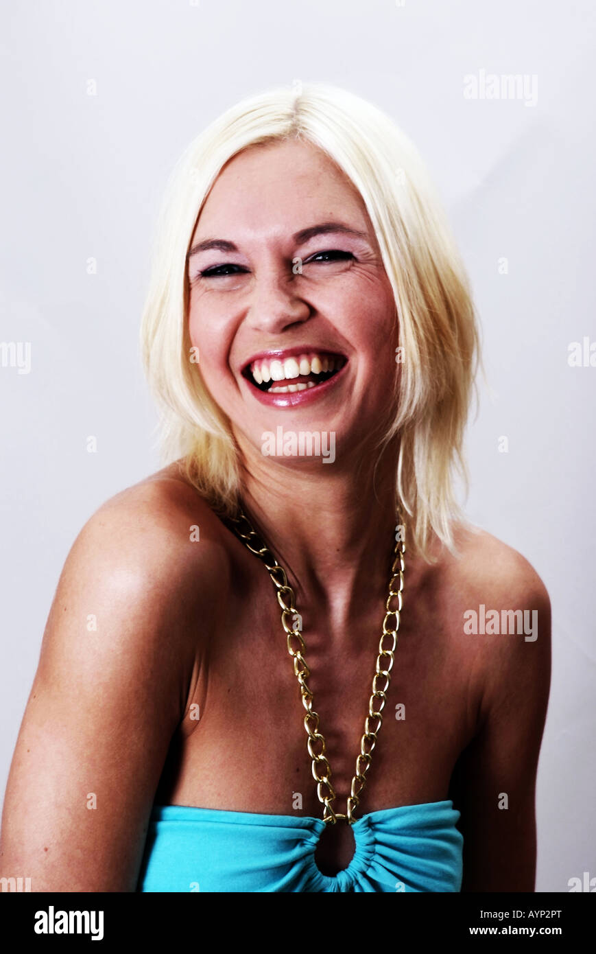 Schöne blonde Frau Laughng | Lachende Blonde Frau Symbol Stockfoto