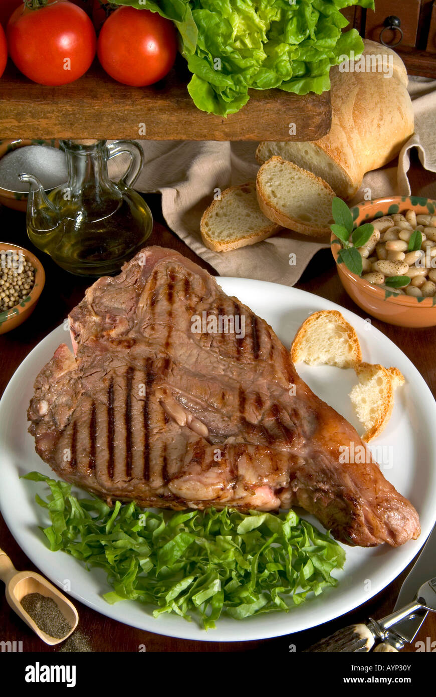 Gegrilltes t-Bone Steak Florentiner Steak Bistecca Fiorentina, Florenz Toskana Italien Stockfoto