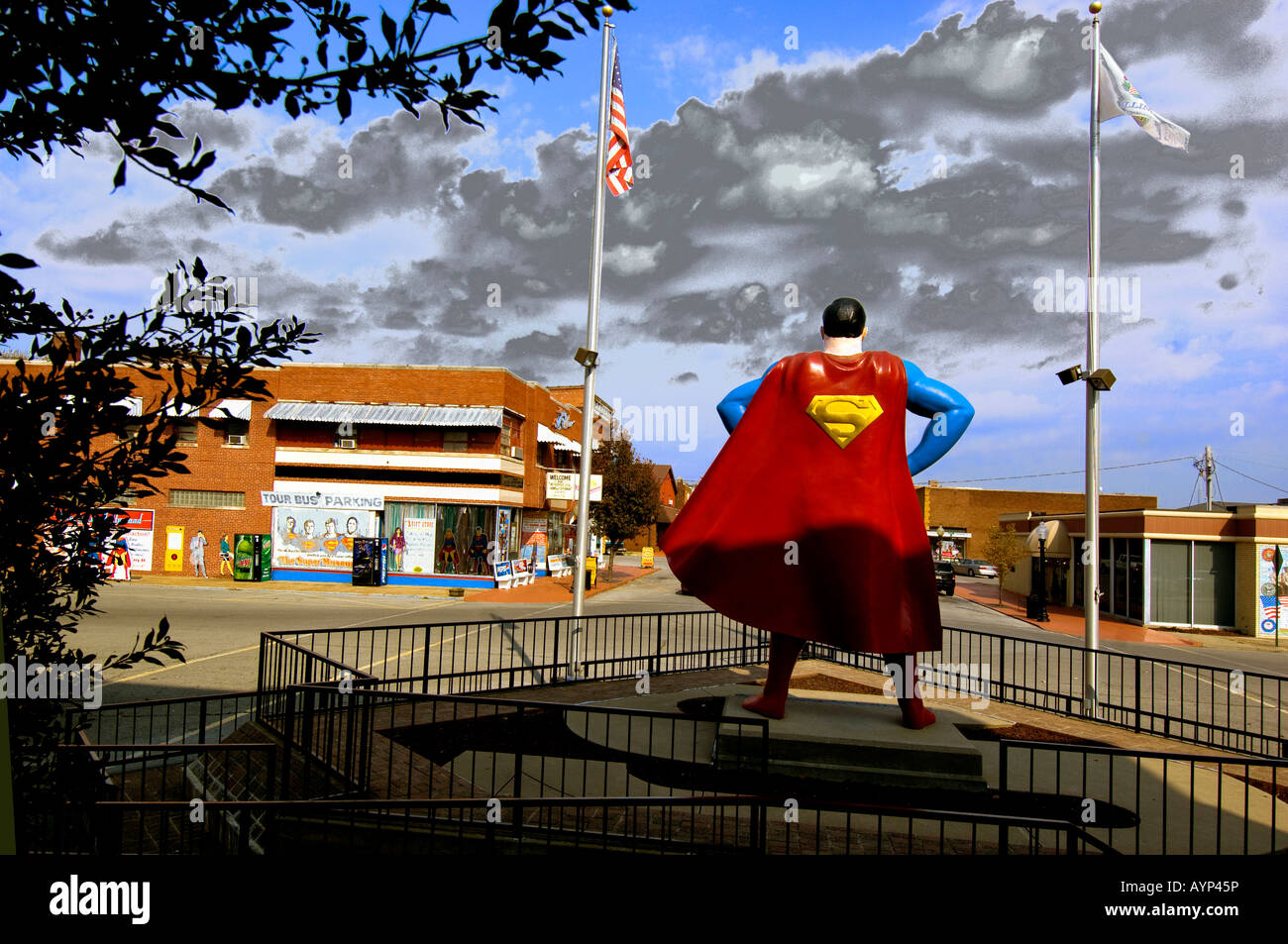 Die 15 Fuß-Statue von Superman in Superman Square Metropole Illinois die Heimatstadt von Superman Stockfoto