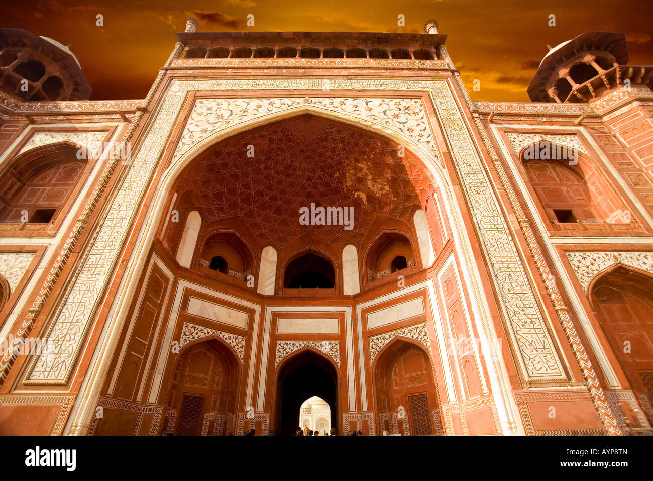 Taj Mahal, Agra, Indien in Sepia-Farbton Stockfoto