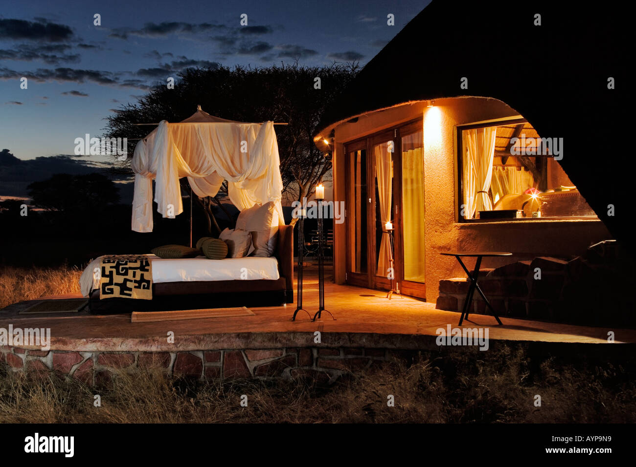 Die Villa in Okonjima Private Game Reserve. Exklusive Luxus Schlafzimmer Namibia Stockfoto