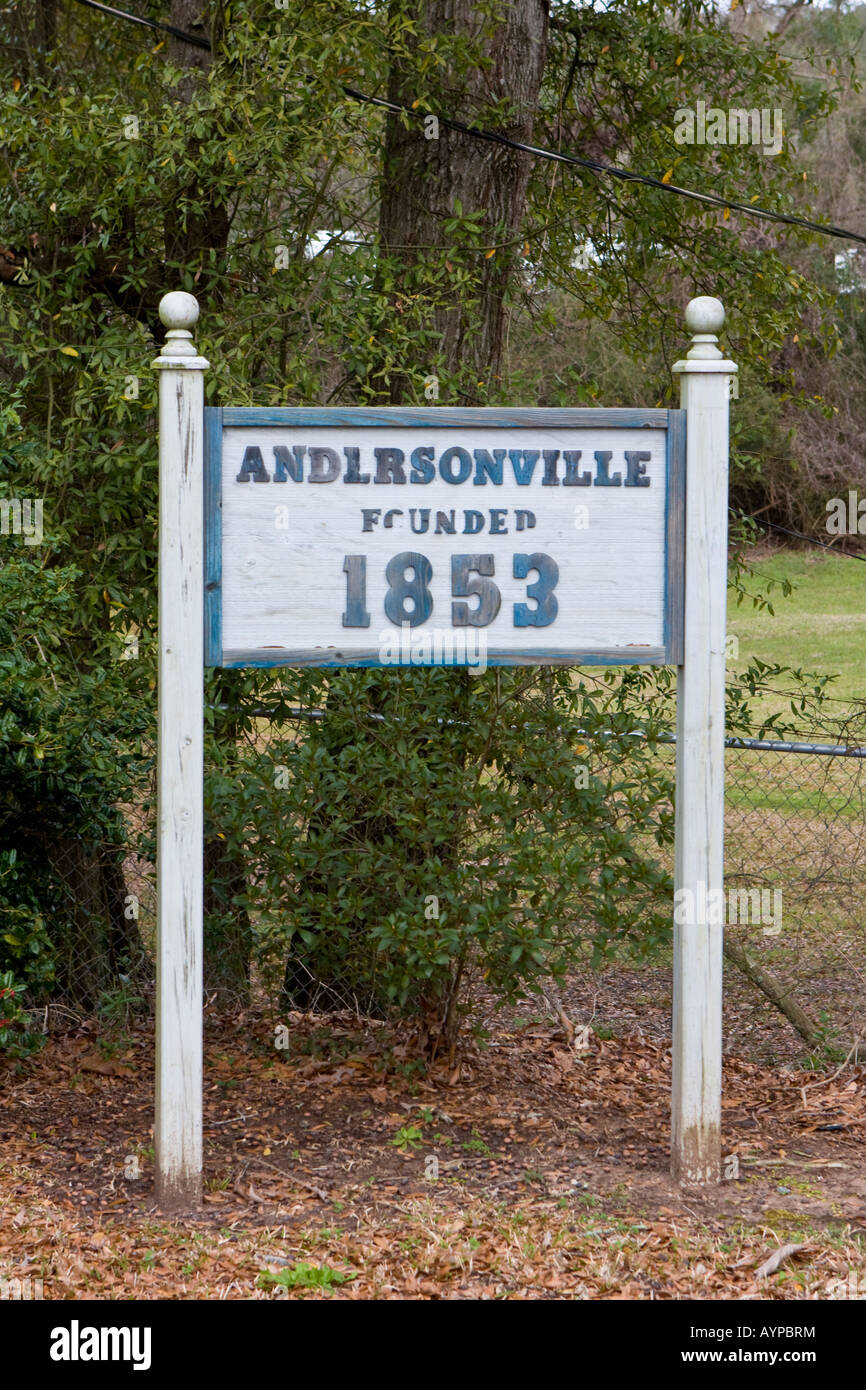 Andersonville, Georgia gegründet 1853 Zeichen Stockfoto