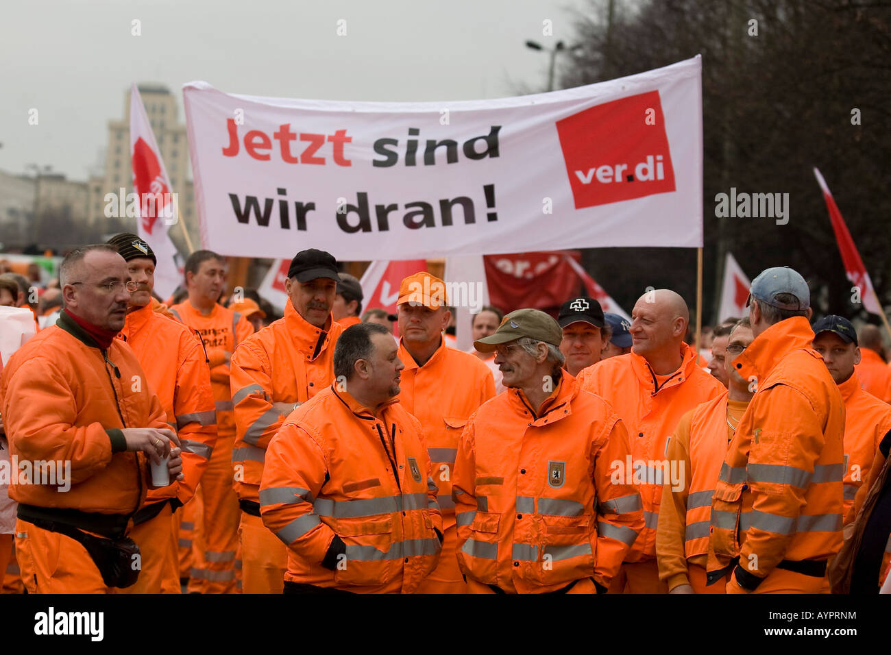 BSR und BWB Wasser und Müllabfuhr Arbeiter union Ausstand, Warnung Streik Demonstrationen am 22. Februar 2008 in Berlin, Deutschland Stockfoto