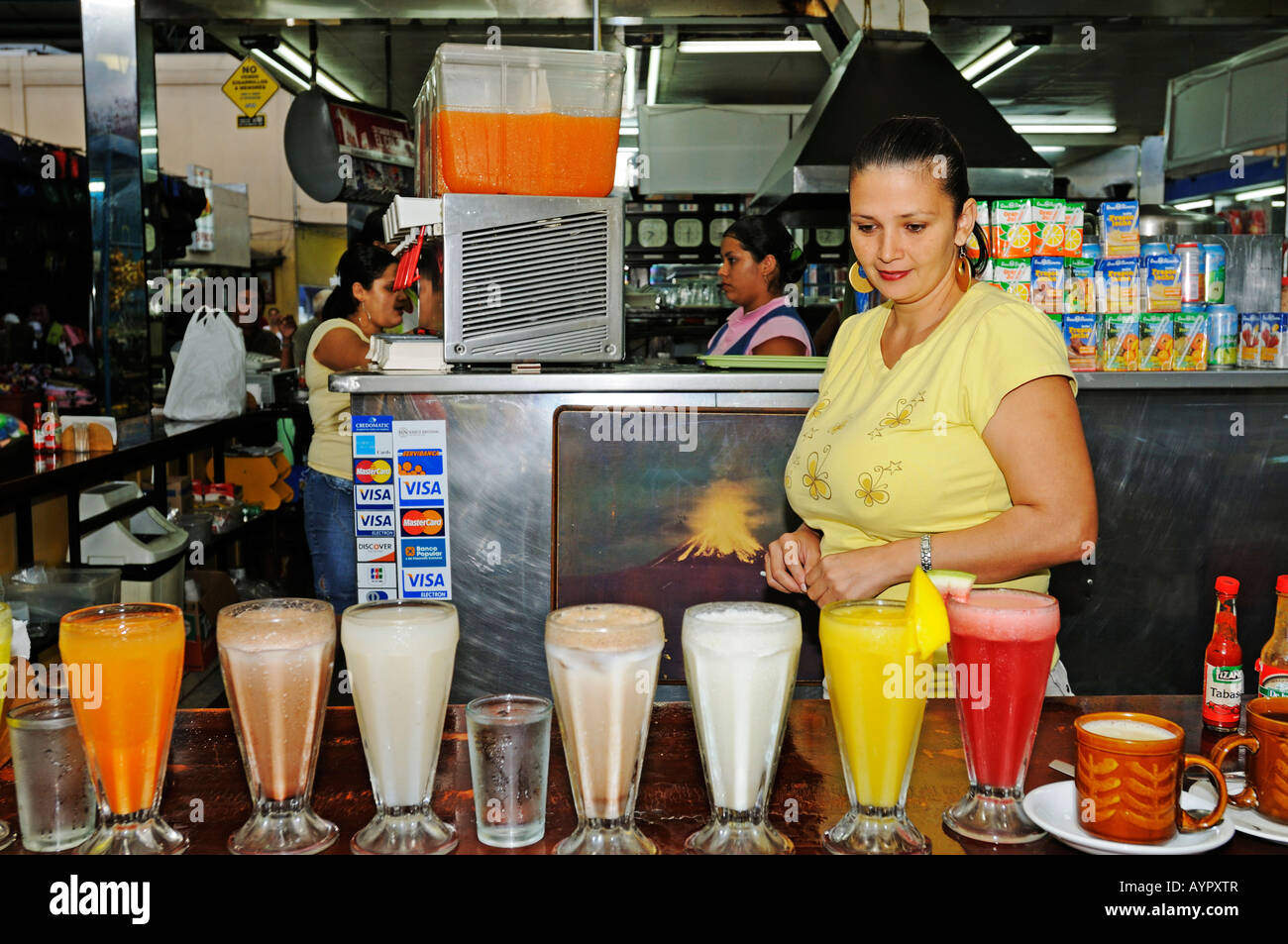 Auswahl an Obst Säfte, Costa Rica, Mittelamerika Stockfoto Auswahl an Obst Säfte, Costa Rica, Mittelamerika Stockfoto