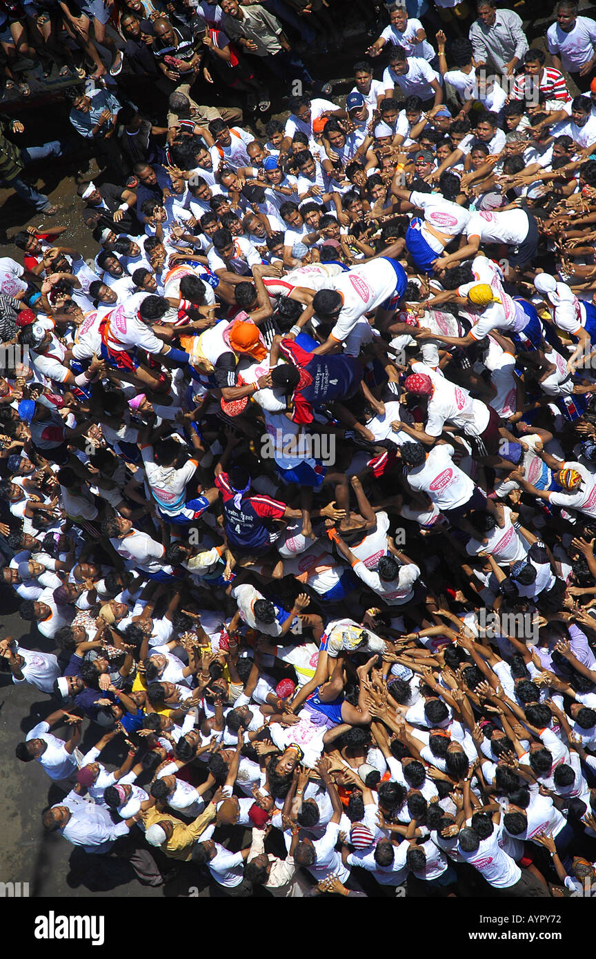 SUB74661 Dahi Handi Janmashtami Festival Mumbai, Maharashtra, Indien Stockfoto