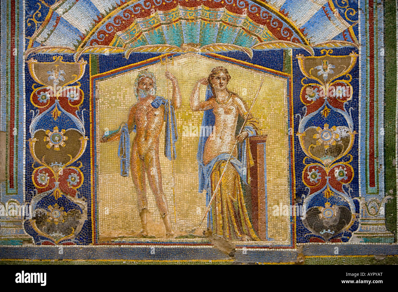 Mosaik Wandbild in Herculaneum, Italien, die seit 2000 Jahren nach Vesuv im Jahre 79 N.Chr. brach begraben wurde Stockfoto