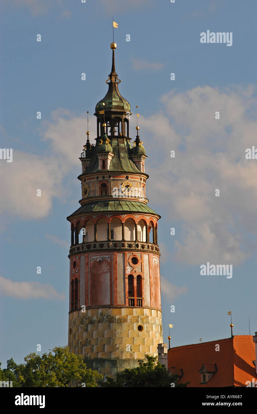 Der Burgturm Cesky Krumlov Südböhmen Tschechien Stockfoto