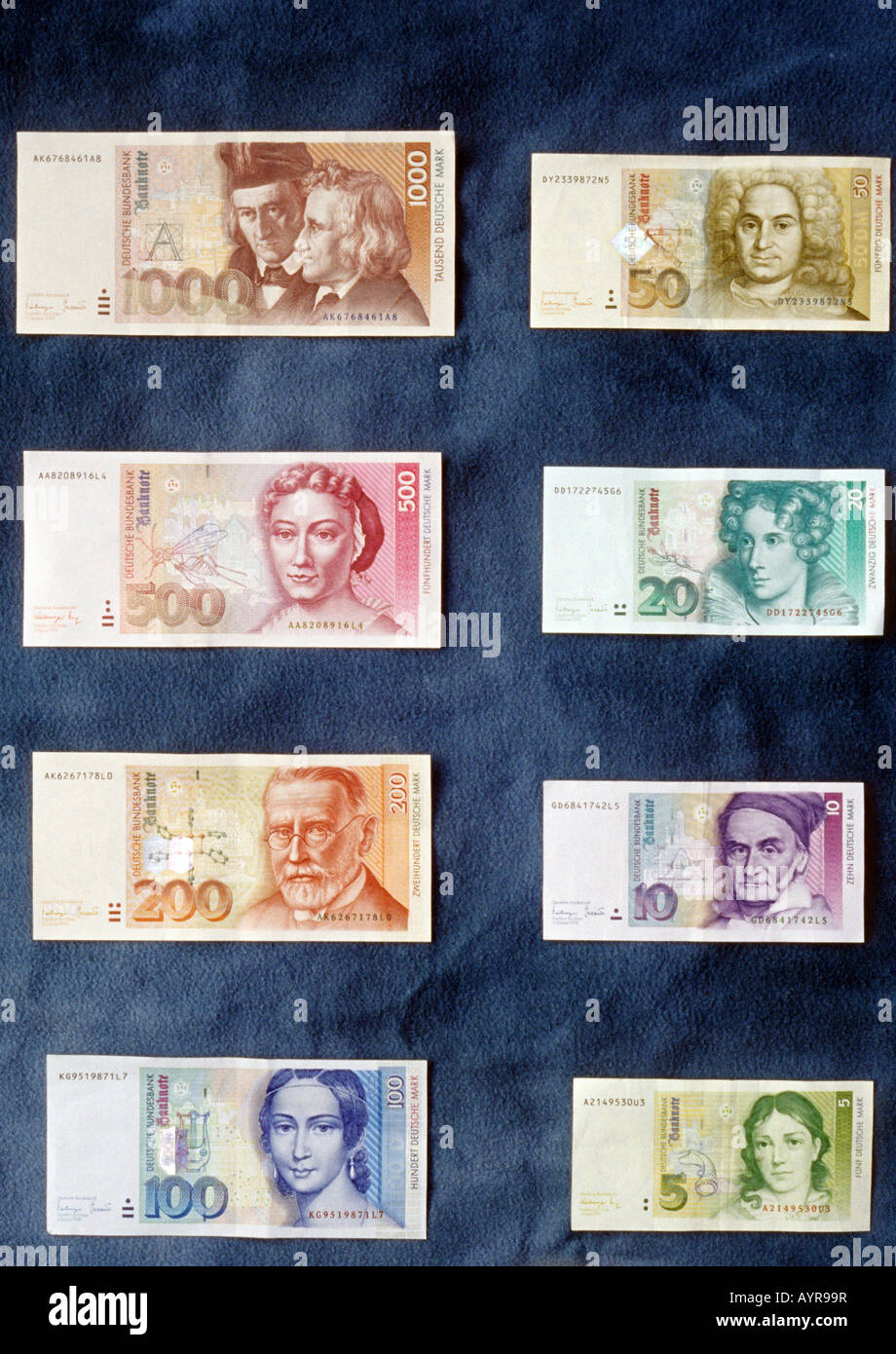 D-Mark (Deutsche Mark) Noten Stockfoto