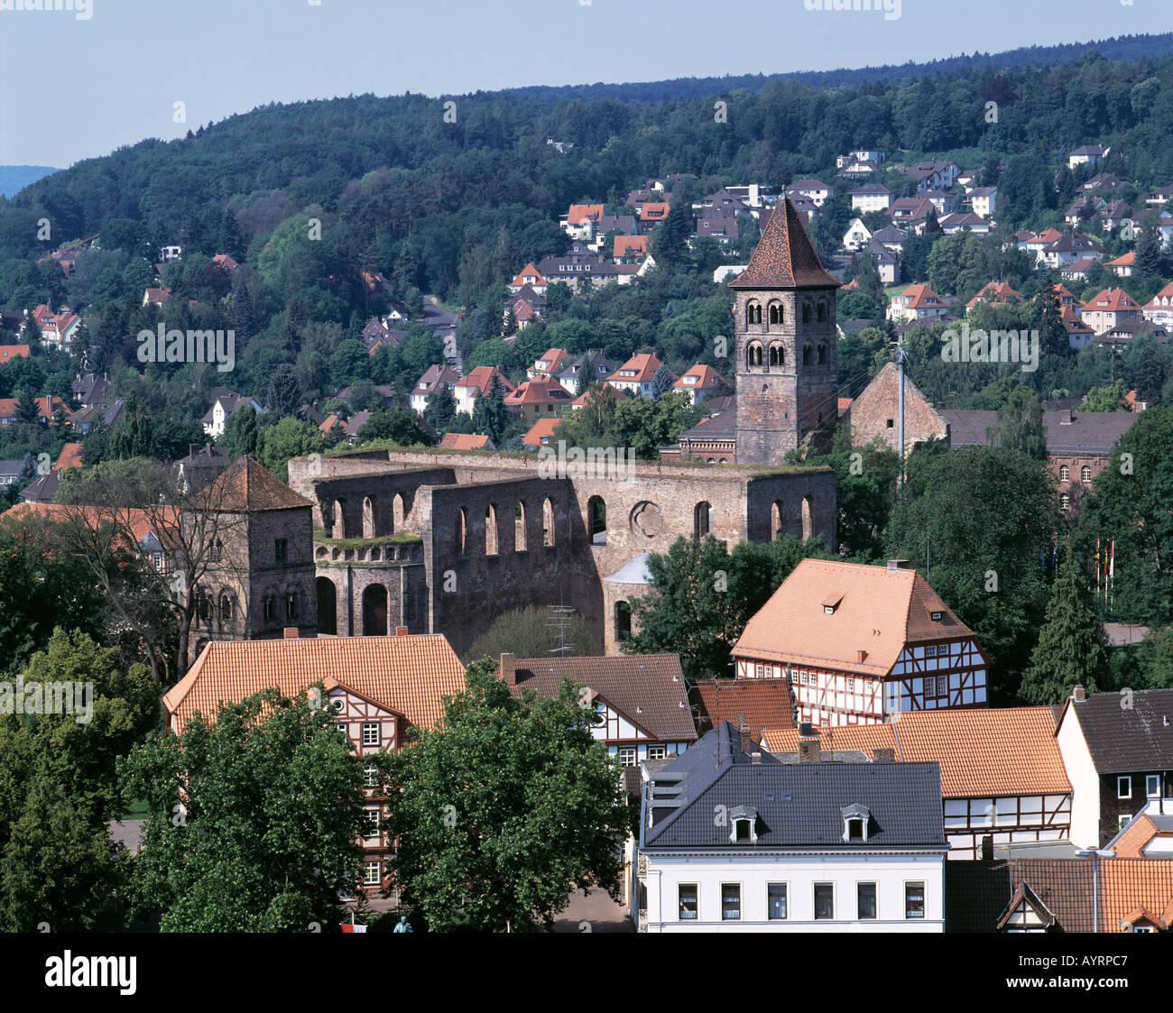 Stadtpanorama Mit Romanischer Stiftsruine, Bad Hersfeld, Fulda, Hessisches Bergland, Hessen Stockfoto