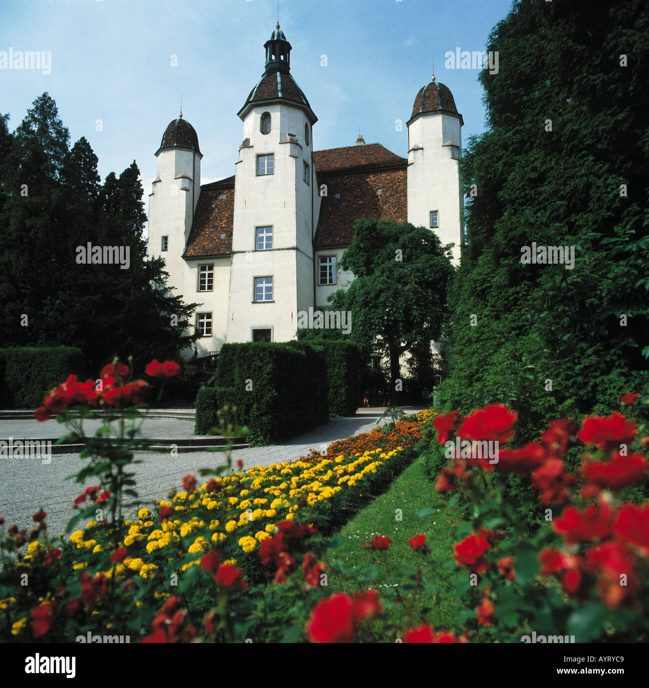 Trompeterschloss Mit Parkanlage, Schlosspark, Blumenbeete, Bad Säckingen, Hochrhein, Schwarzwald, Baden-Württemberg Stockfoto