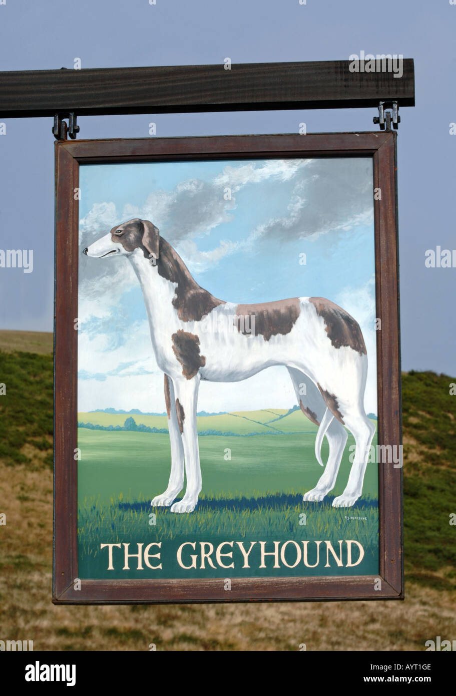 Der Greyhound Pub Schild Stockfoto