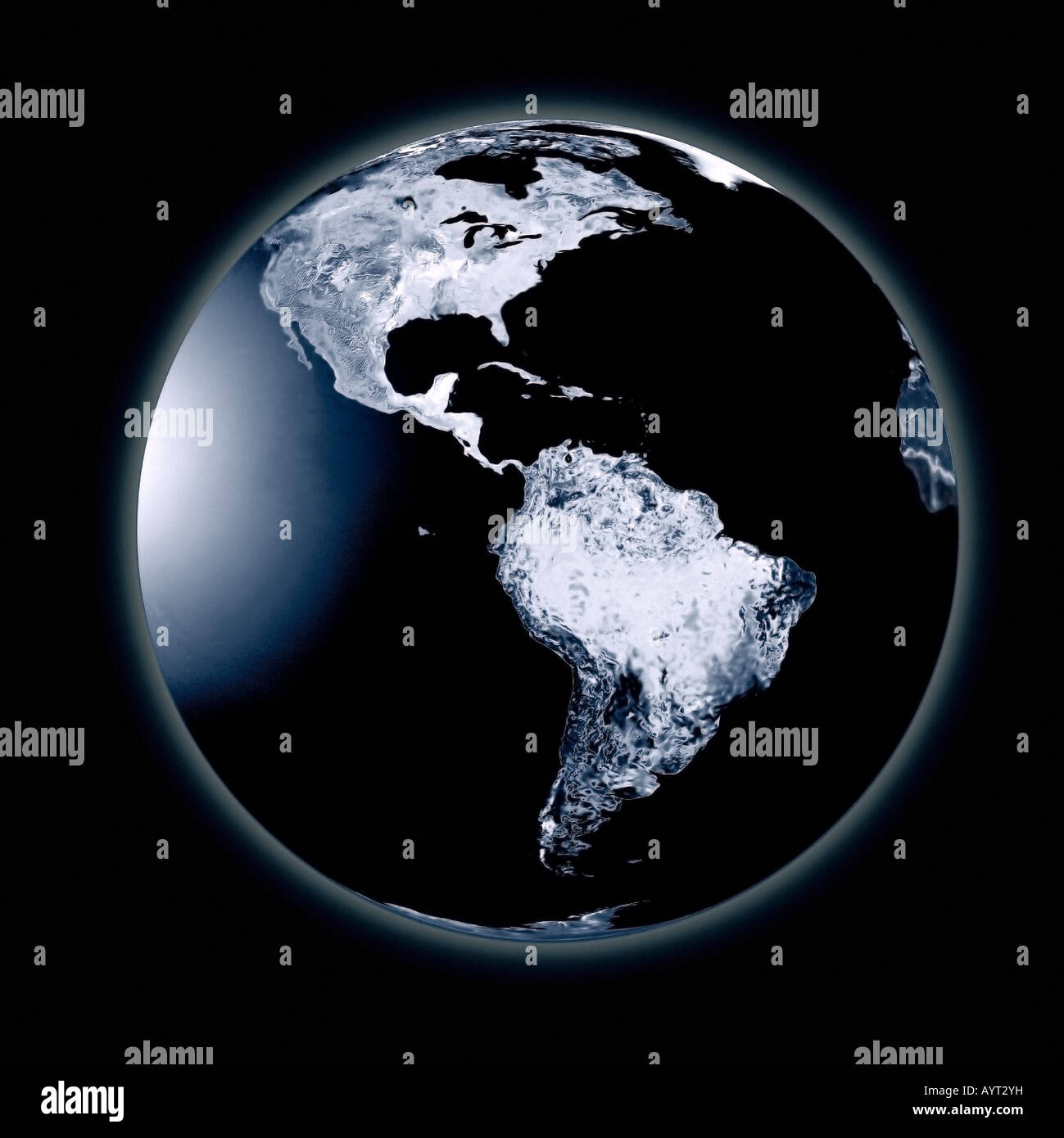 Eine digitale Illustration eines kalten und gefrorenen Planeten Erde. Abbildung Numérique Représentant Une Planète Terre Froide et Gelée. Stockfoto