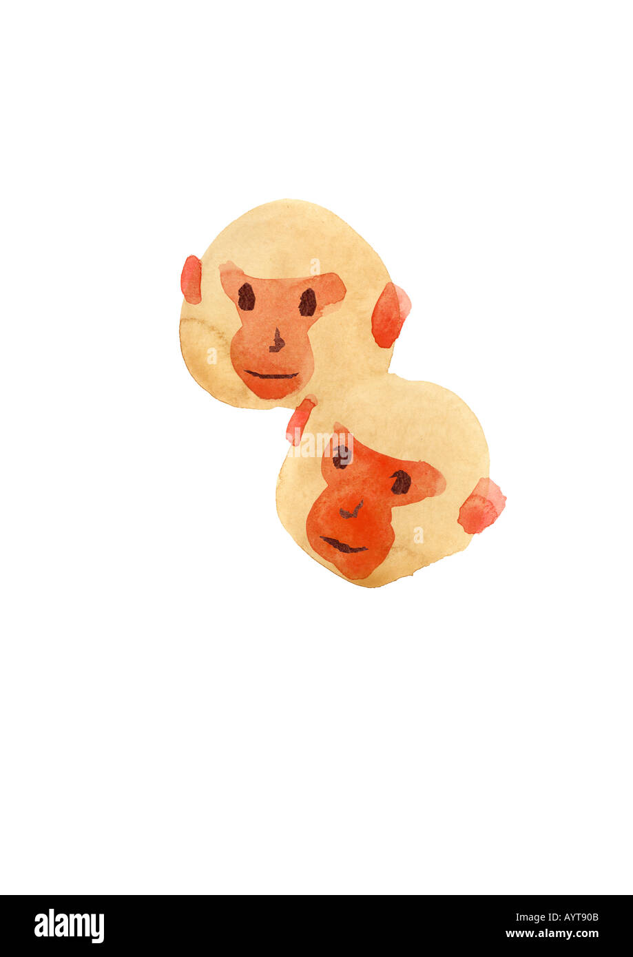 Aquarell Bild von zwei Affen Gesichter Stockfoto