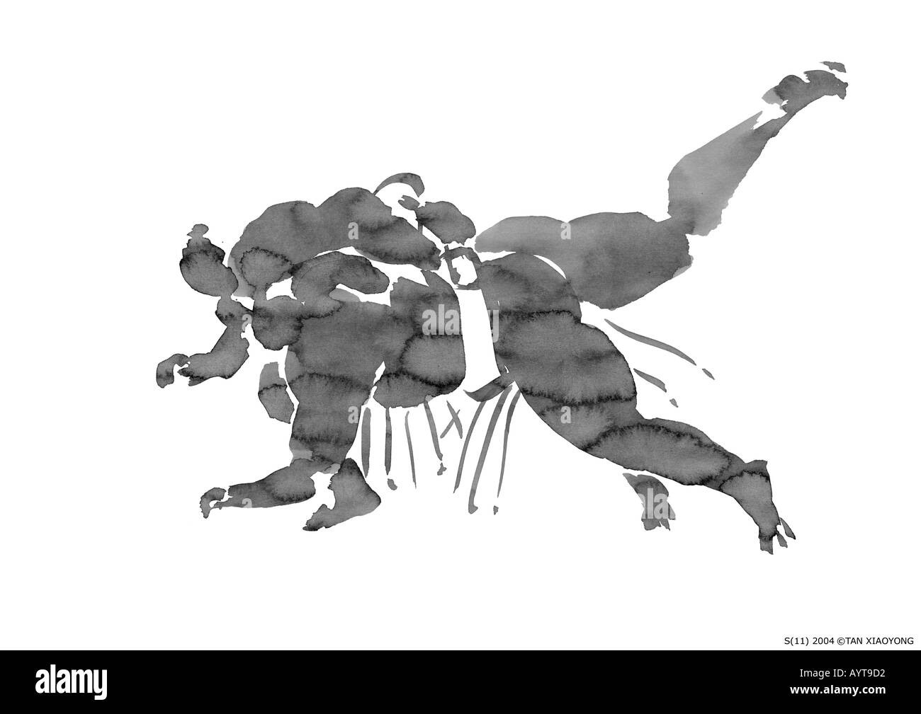 Künstlerische schwarzer Tinte Gemälde von zwei Sumo-Ringer Stockfoto