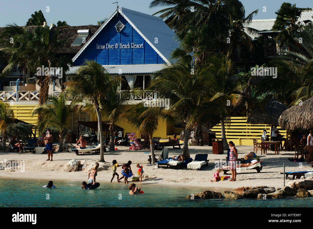 Niederländische Antillen Curacao Strand des LIONS DIVE HOTEL Stockfoto