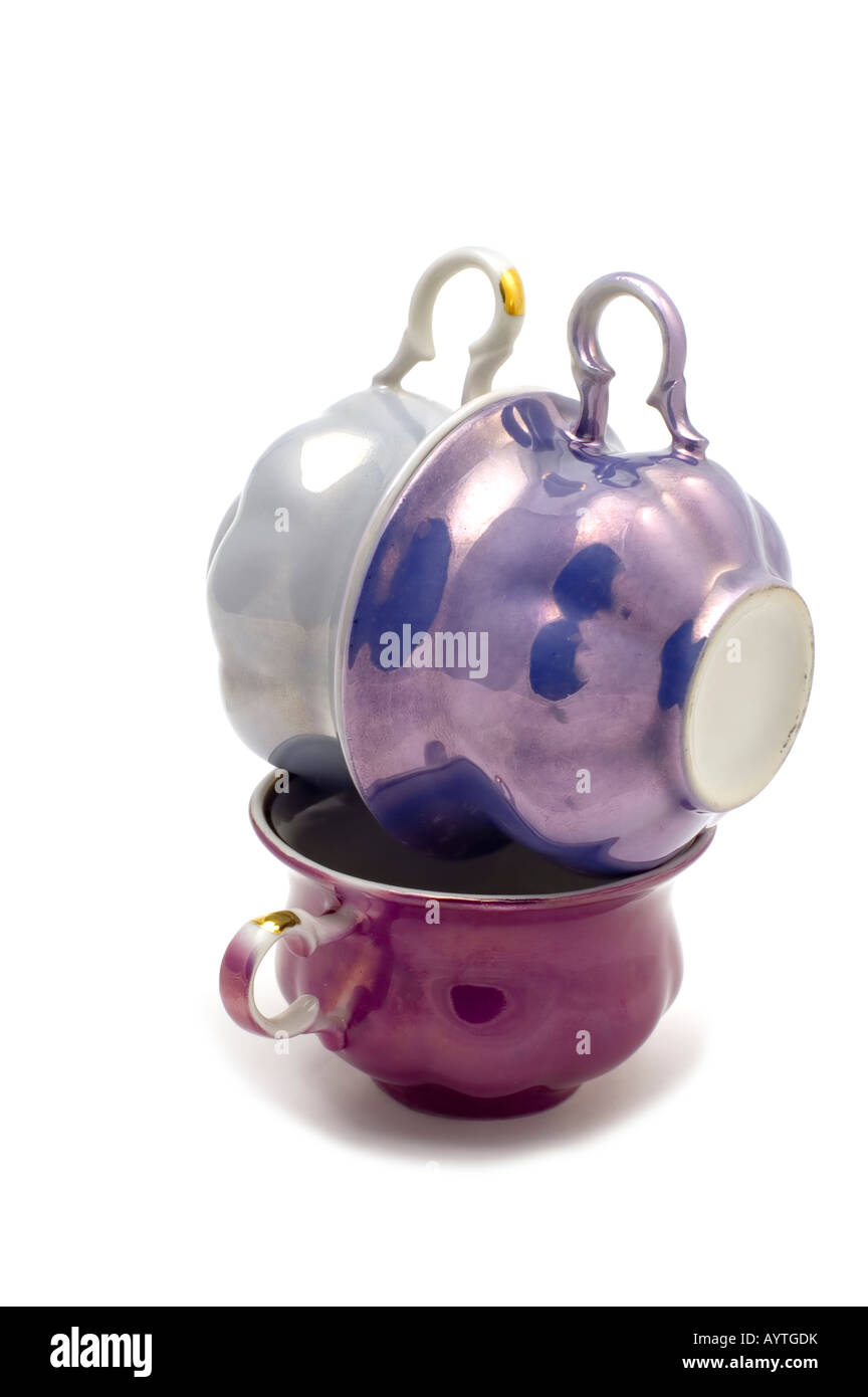 Serie Objekt auf weiße Küche Utensil mehrfarbige Teetasse Stockfoto