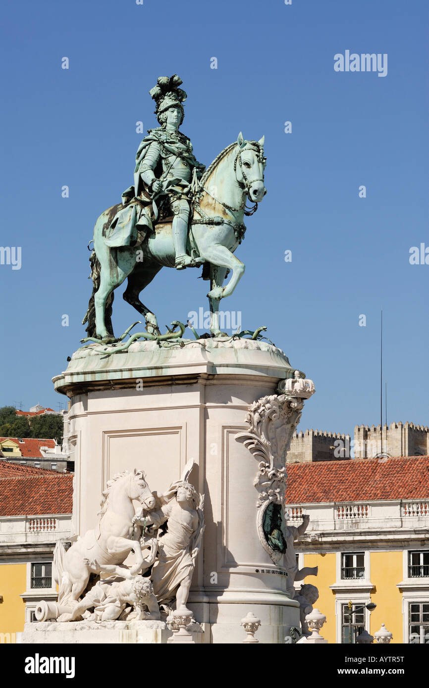 Die Statue von König José ich Praca Comercio Lissabon Stockfoto