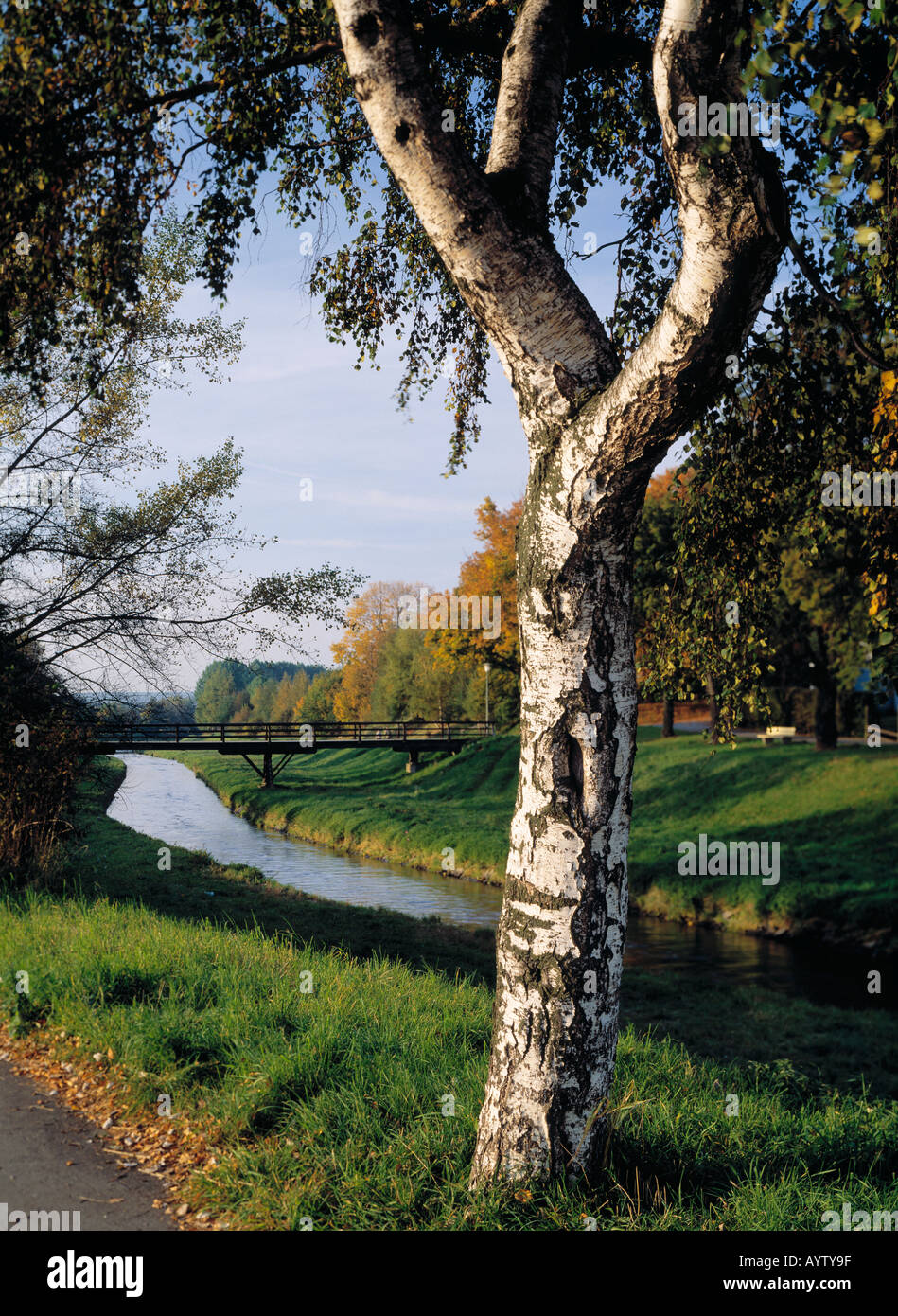 Herbststimmung an der Saale in Hof, Oberfranken, Bayern Stockfoto