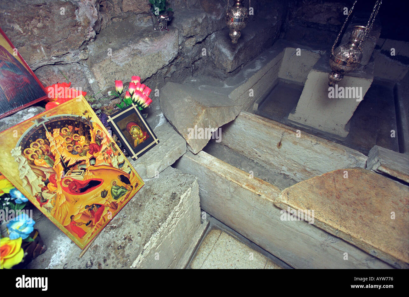 Der Sarg des Heiligen Lazarus in der Krypta unter der Kirche St. Lazarus in Larnaca Zypern Stockfoto