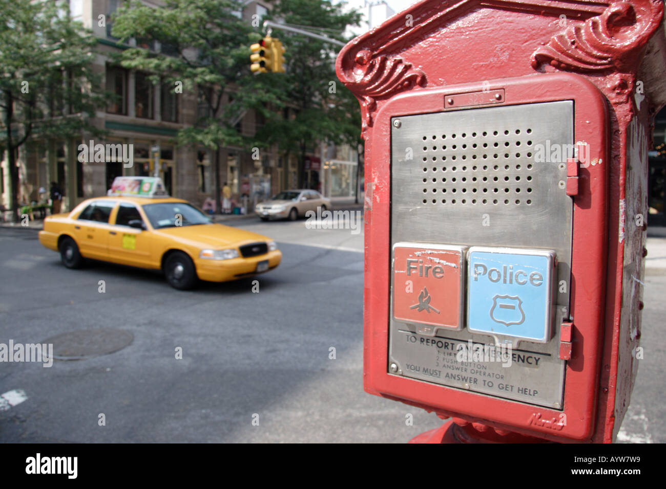 Emergency Call Box in Manhattan Stockfoto