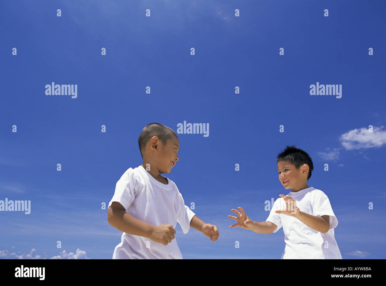 Zwei Jungen kämpfen Stockfoto