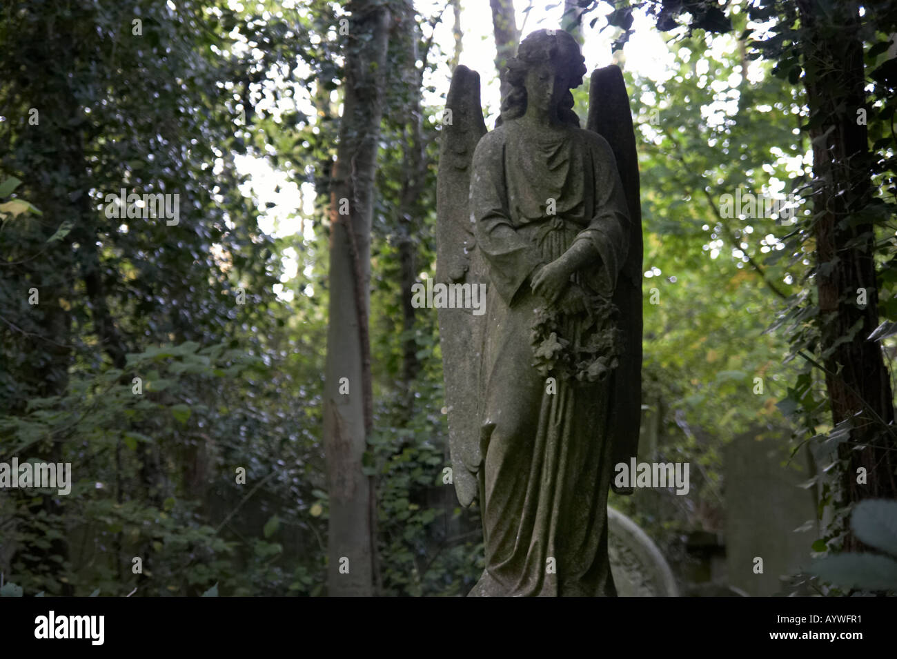 Engel-Statue auf dem Highgate Cemetery in London England Stockfoto