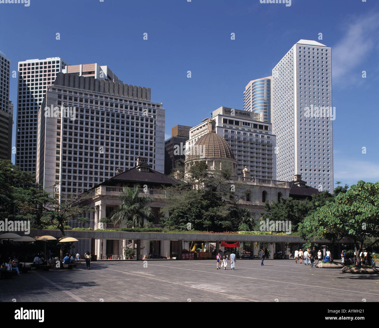 Gerichtshof, Fürsten Gebaeude, Hotel Mandarin Und Connaught Zentrum in Victoria, Hong Kong Stockfoto