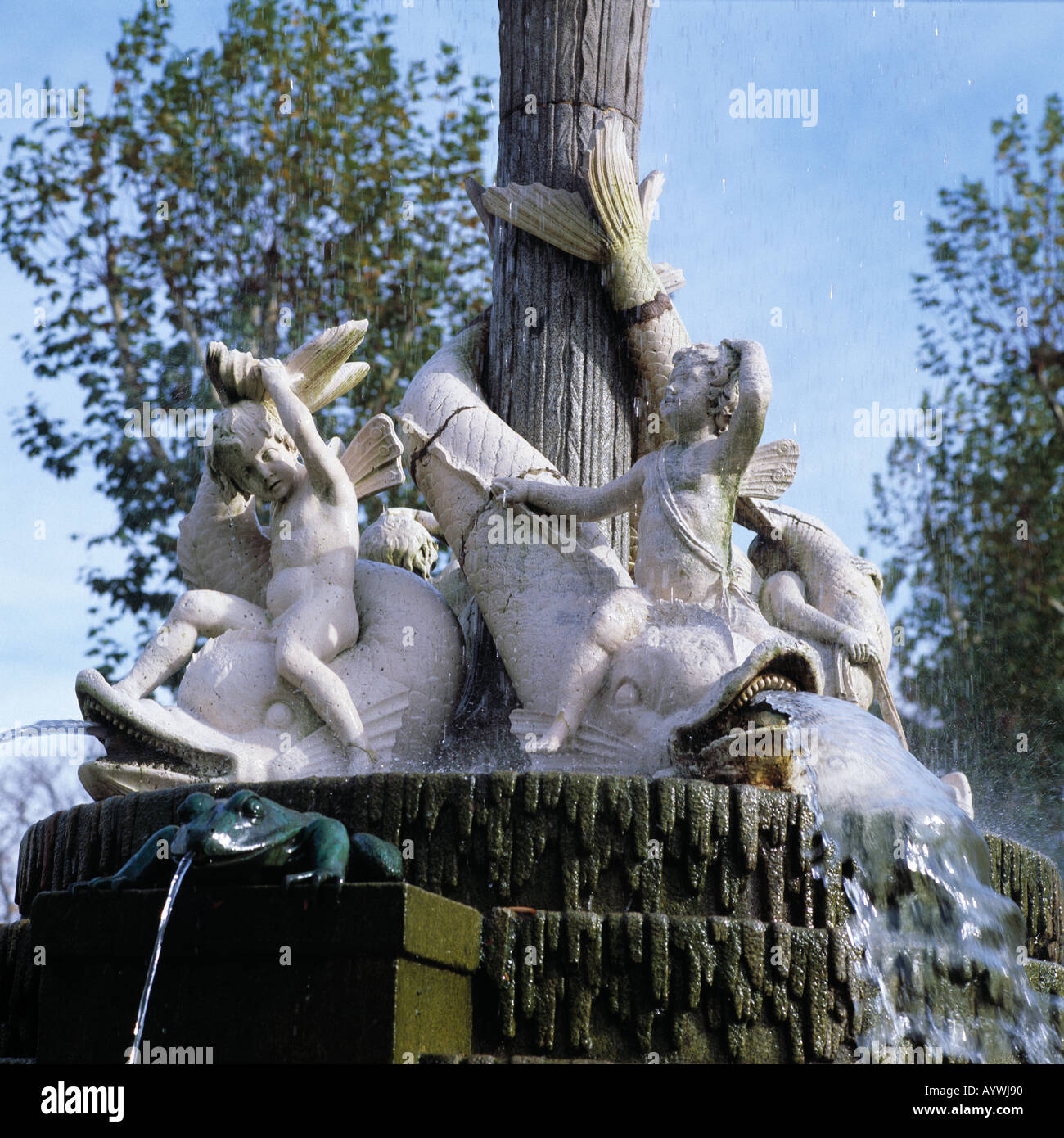 Retiro-Park, Brunnen, Brunnenfiguren, Skulpturen, Parque del Retiro, Madrid Stockfoto