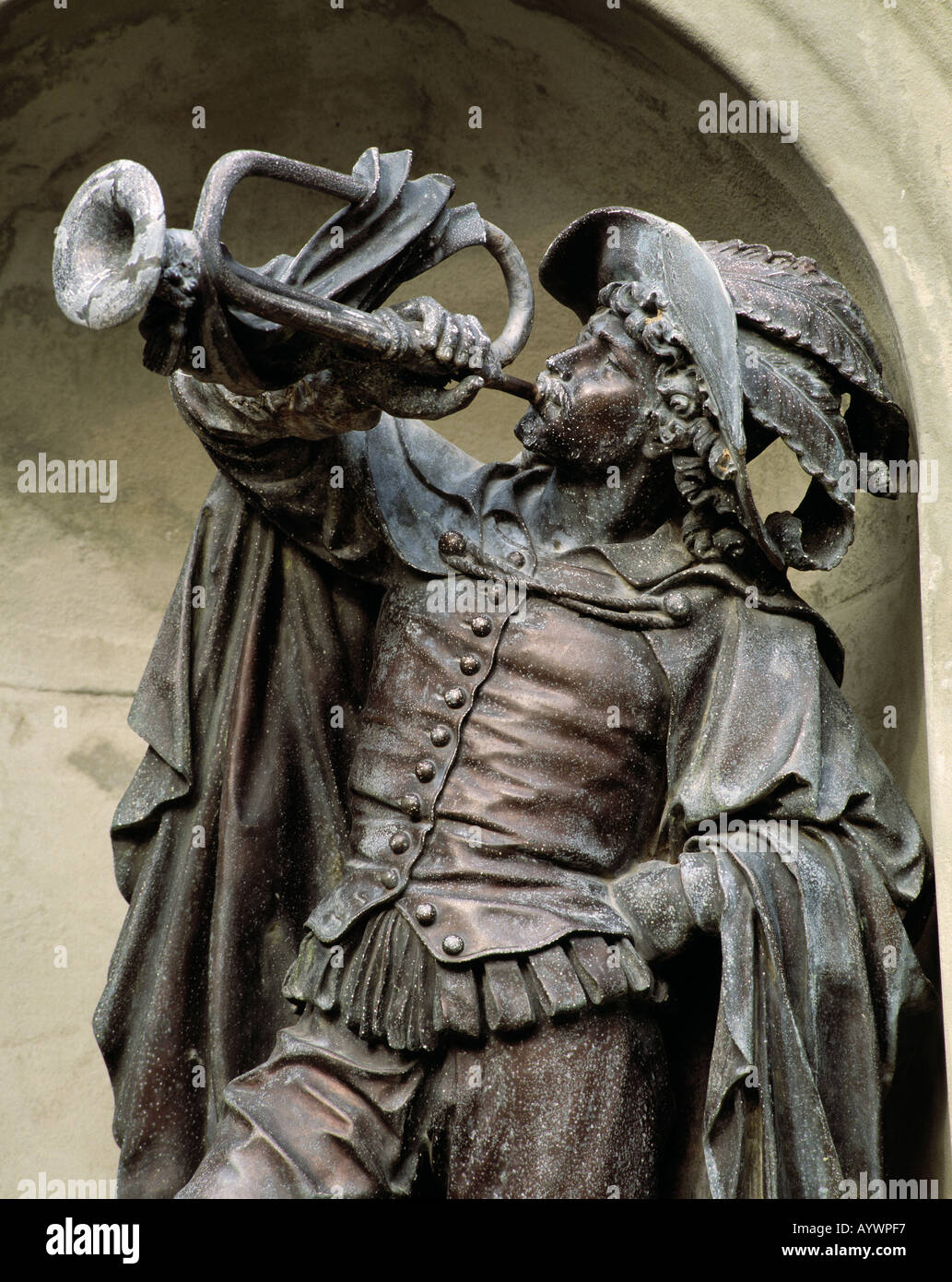 Denkmal, Bronzefigur Trompeter von Säckingen, Bad Säckingen, Hochrhein, Schwarzwald, Baden-Württemberg Stockfoto