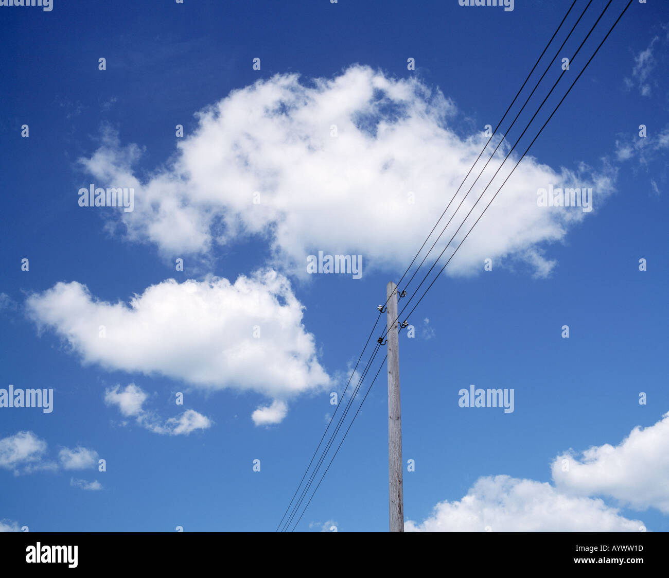 Leitungsmast Und Ueberlandstromleitungen Stockfoto