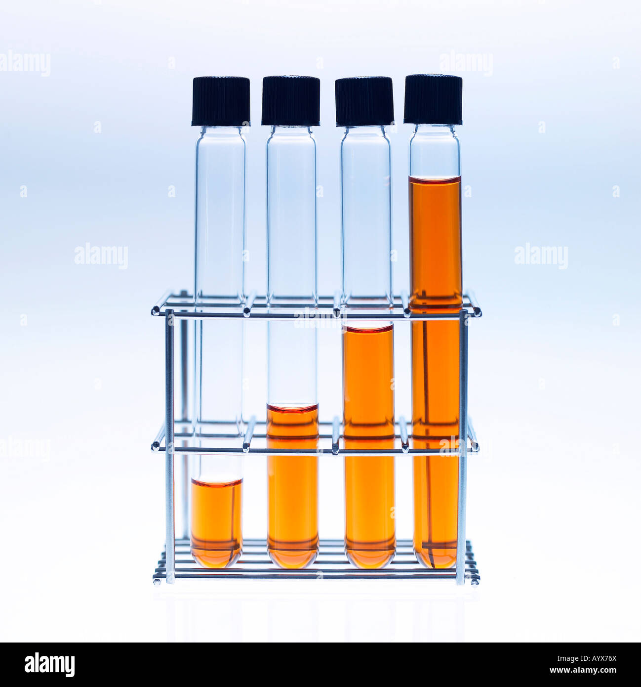 Reagenzglas mit orange Flüssigkeit Stockfoto