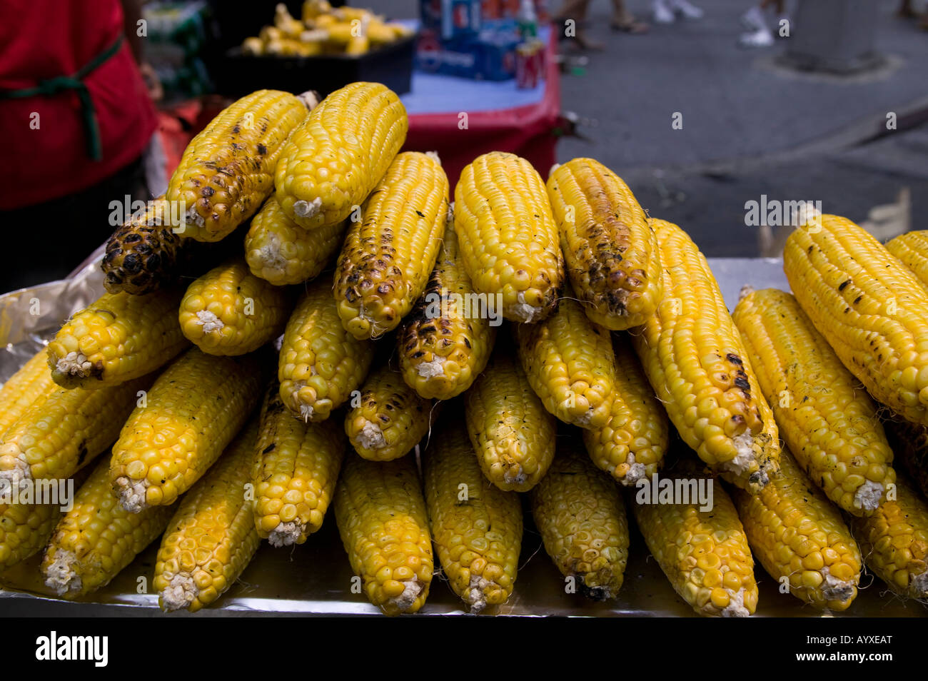 Gegrillte Maiskolben zum Verkauf auf Straße Messe in New York City Stockfoto