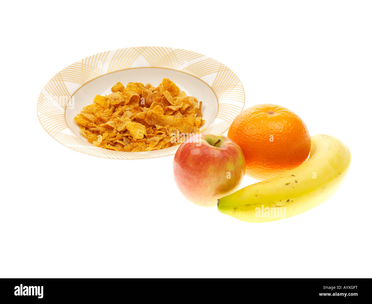 Schüssel Cornflakes mit Früchten Stockfoto