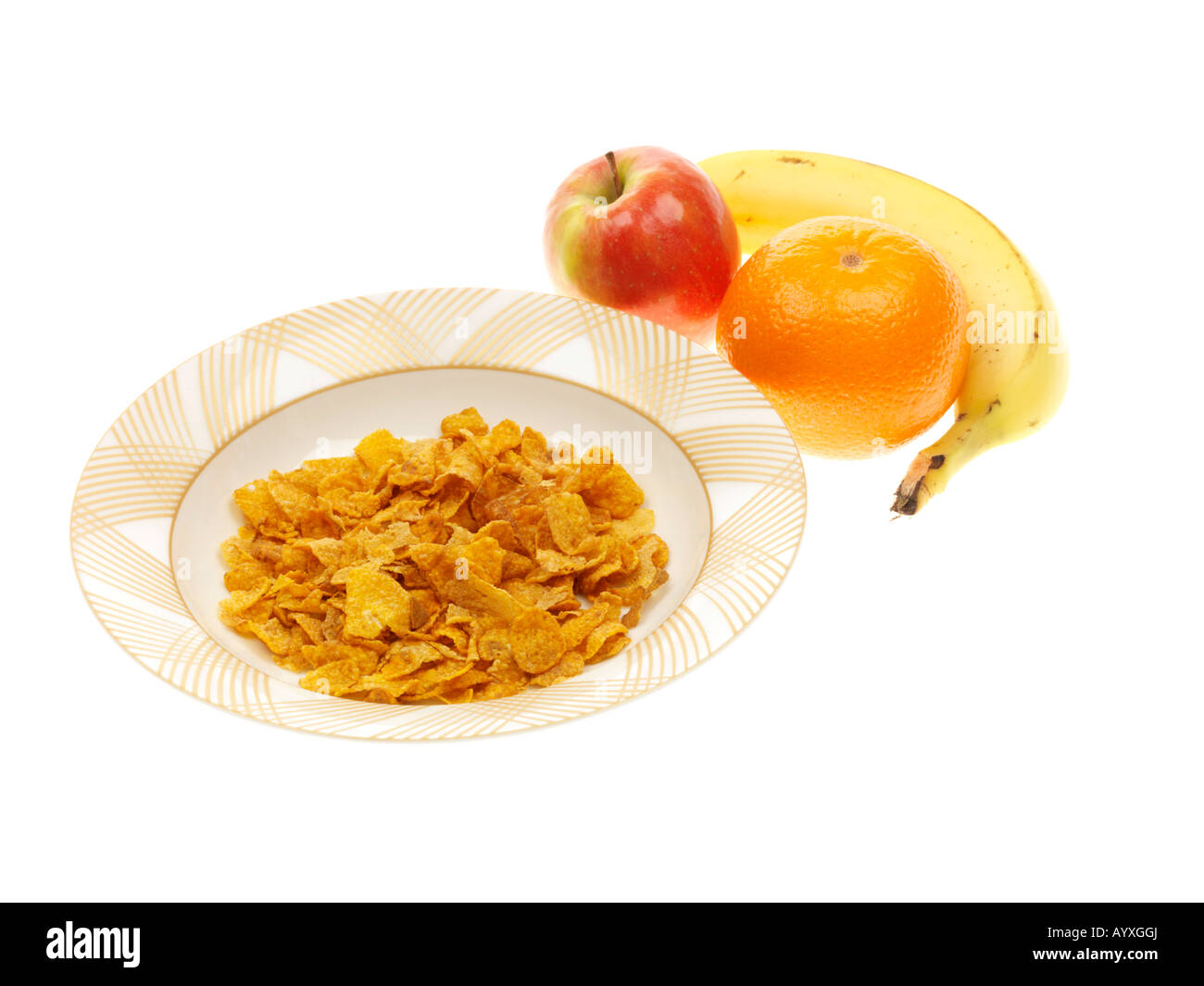 Schüssel Cornflakes mit Früchten Stockfoto