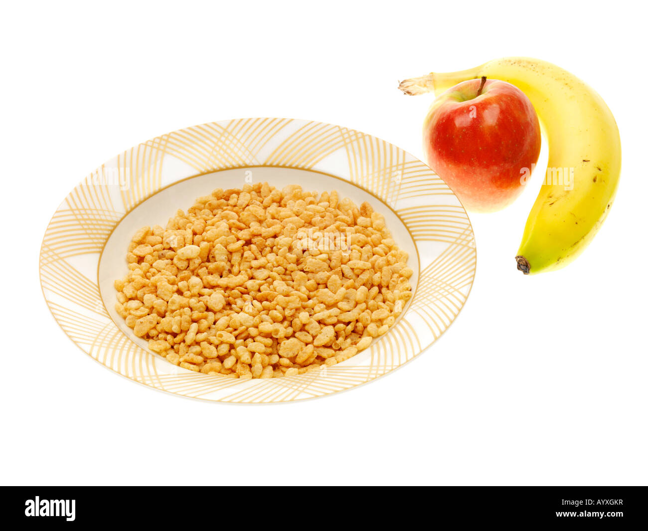 Schüssel Reis Krispies mit Obst Stockfoto