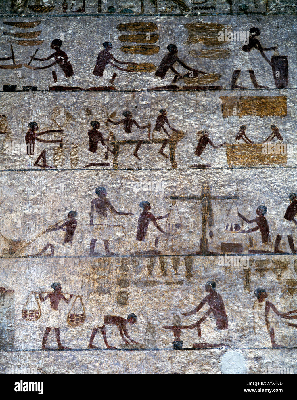 Fresko, Fresken, Wandmalerei, Felsengraeber in Beni Hassan, Mittelaegypten Stockfoto