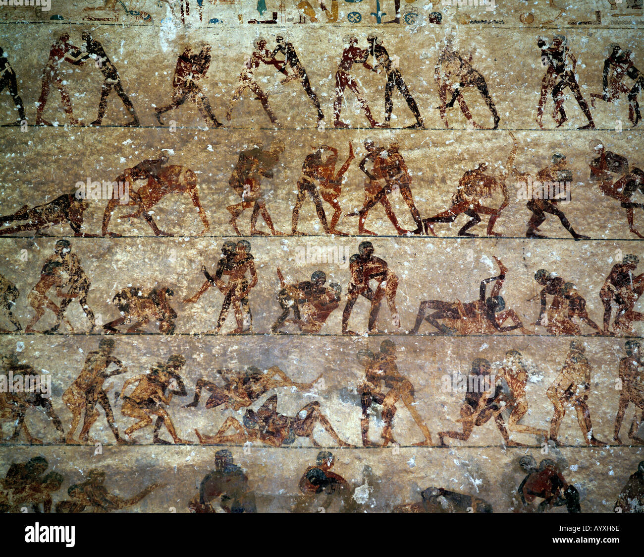 Fresko, Fresken, Wandmalerei, Felsengraeber in Beni Hassan, Mittelaegypten Stockfoto