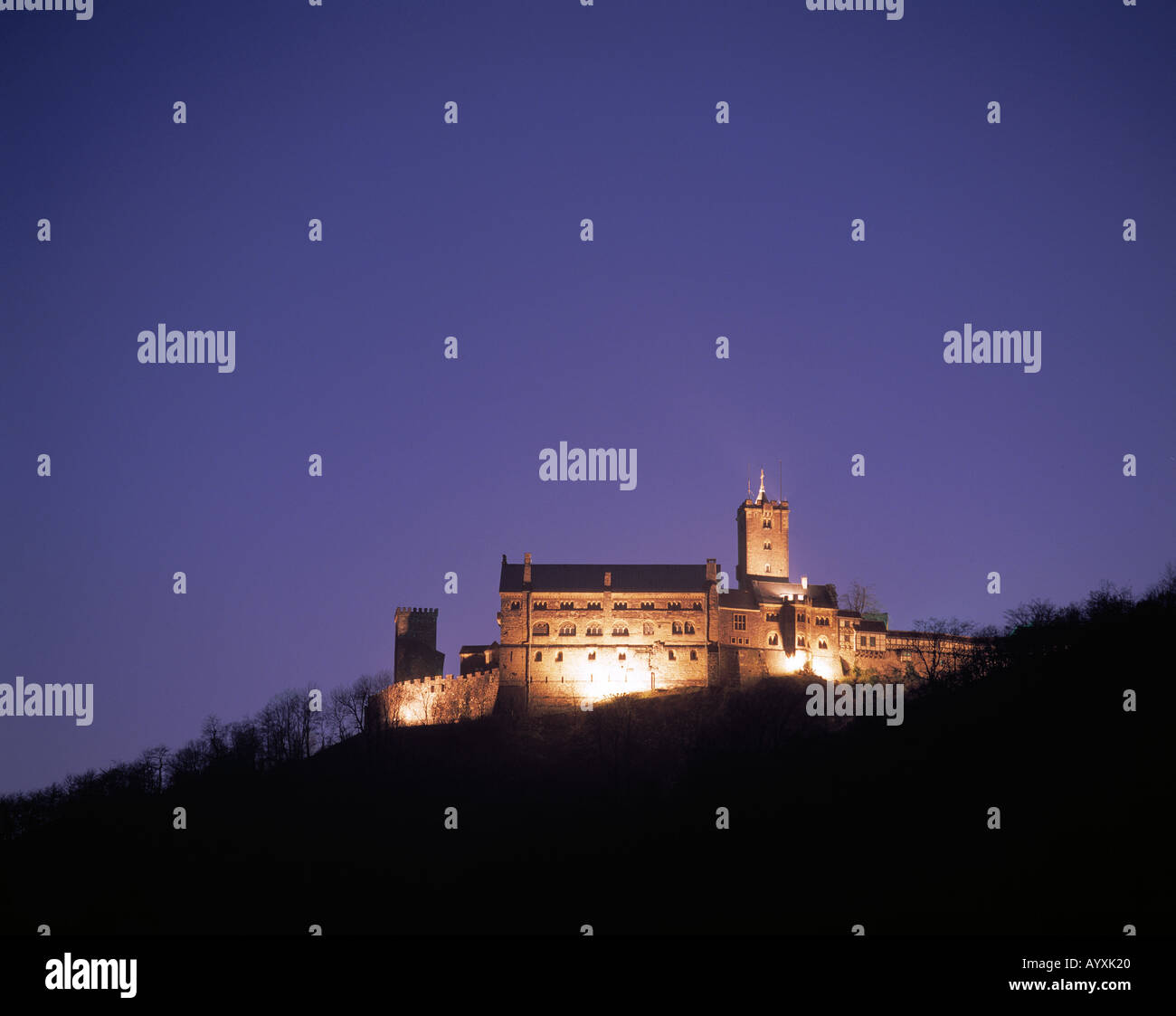 Wartburg Bei Nacht, Beleuchtet, Naturpark Thueringer Wald, Eisenach, Thüringen Stockfoto